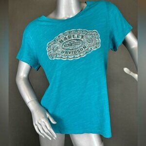 Harley Davidson Teal Rhinestone Logo Tee